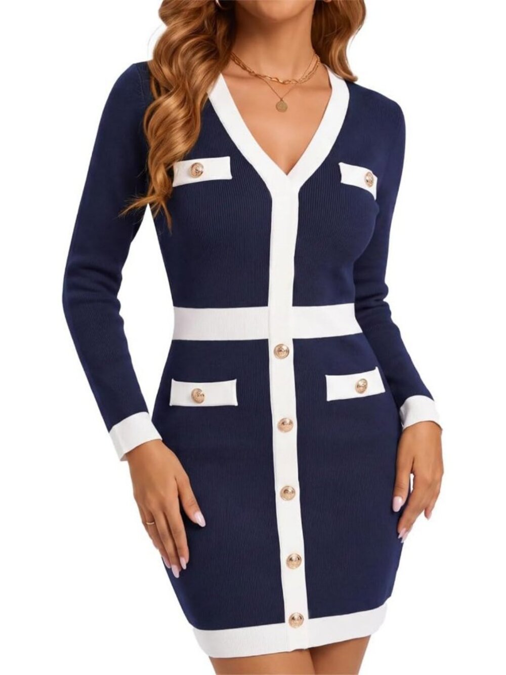 Chic Knit Sweater Dress for Women | V Neck Bodycon Mini Dress 2026
